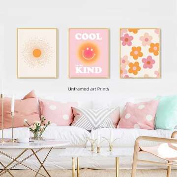 Pink and Orange Wall Art Preppy Room Decor Aesthetic Posters 70s Decor Trendy College Dorm Decorations for Teen Girls Bedroom | Pack of 6, Unframed 8x10