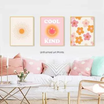 Pink and Orange Wall Art Preppy Room Decor Aesthetic Posters 70s Decor Trendy College Dorm Decorations for Teen Girls Bedroom | Pack of 6, Unframed 8x10