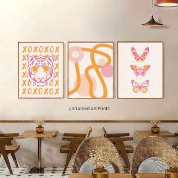 Pink and Orange Wall Art Preppy Room Decor Aesthetic Posters 70s Decor Trendy College Dorm Decorations for Teen Girls Bedroom | Pack of 6, Unframed 8x10