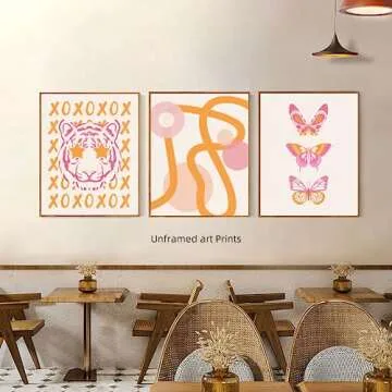 Pink and Orange Wall Art Preppy Room Decor Aesthetic Posters 70s Decor Trendy College Dorm Decorations for Teen Girls Bedroom | Pack of 6, Unframed 8x10