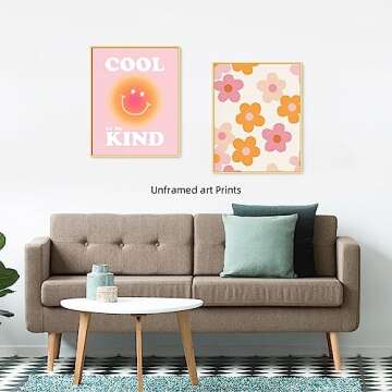 Pink and Orange Wall Art Preppy Room Decor Aesthetic Posters 70s Decor Trendy College Dorm Decorations for Teen Girls Bedroom | Pack of 6, Unframed 8x10