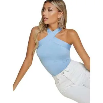 Floerns Blue Criss Cross Halter Top - Chic Women's Fashion