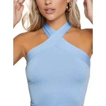 Floerns Blue Criss Cross Halter Top - Chic Women's Fashion
