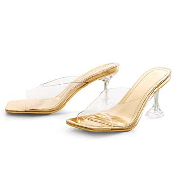 mysoft Women's Clear Heeled Sandals Square Toe Transparent Stiletto Mules Open Toe Slip on Dress Sho...