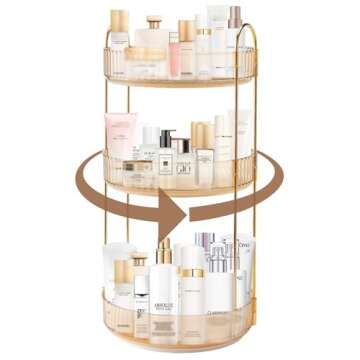 INVSSENE 360 Rotating Makeup Organizer, Yellow, Unisex, 3 Tier Countertop Storage, Fits Cosmetics, Perfume, Skincare, Lipsticks