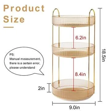 INVSSENE 360 Rotating Makeup Organizer, Yellow, Unisex, 3 Tier Countertop Storage, Fits Cosmetics, Perfume, Skincare, Lipsticks