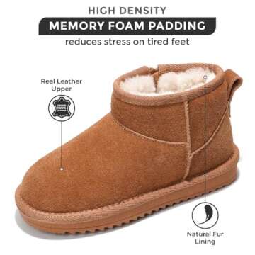 Project Cloud Genuine Leather Girls Boots - Winter Boots & Fall Shoes - Memory Foam Mini Fall Boots,...