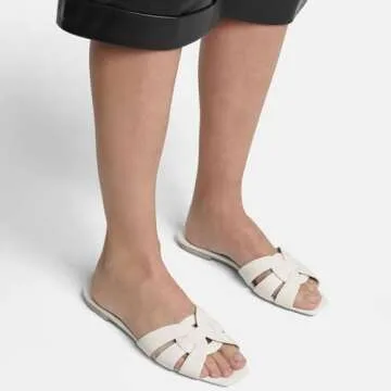 THESHY Women's Flat Sandals Square Toe Patent Leather Comfortable Slip on Slippers Casual Summer Dressy Beach Slide Sandals for Women