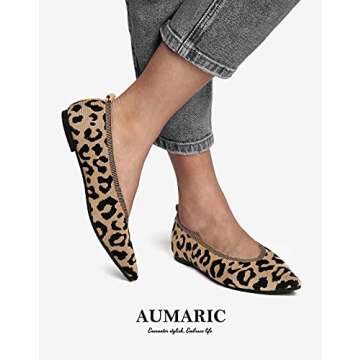 Aumaric Womens Ballet Flats-Knit Texture Square Toe Slip-On Walking Black Flat Shoes Comfort Flexible Flat Shoes