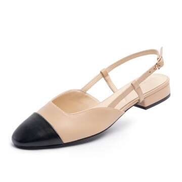 Cusolemore Slingback Flat for Women, Nude Flats for Women, Cape Toe Low Heel Dress Shoes, Two Tone S...