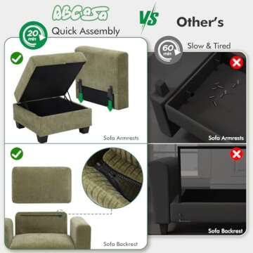ABCASA Modular Sectional Sofa Sleeper with Storage, Convertible Sectional Couch Reversible Sleeper Sofa Couch for Living Room,Apartment, Corduroy Green