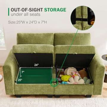 ABCASA Modular Sectional Sofa Sleeper with Storage, Convertible Sectional Couch Reversible Sleeper Sofa Couch for Living Room,Apartment, Corduroy Green