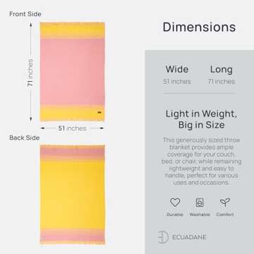 Ecuadane Quilotoa Throw Blanket for Couch, Sofa, Bed, Soft, Plush, Cozy, Warm, Lightweight, Boho, Bohemian Style, Girls Room, Nursery Decor, 74 x 54 Inches, Pink and Yellow