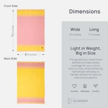 Ecuadane Quilotoa Throw Blanket for Couch, Sofa, Bed, Soft, Plush, Cozy, Warm, Lightweight, Boho, Bohemian Style, Girls Room, Nursery Decor, 74 x 54 Inches, Pink and Yellow