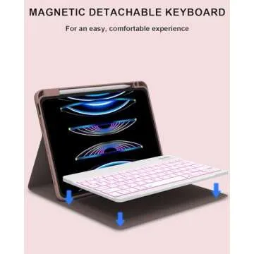 iPad Air 5th/4th Generation Keyboard Case 2022/2020, iPad Pro 11 1st/2nd/3rd 2018/2020/2021 10.9 inch Case with Keyboard & Pencil Holder, Removable 7 Colors Backlit Bluetooth Wireless Keyboard (Pink)