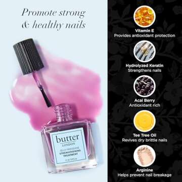 butter LONDON Nail Strengthener for Damaged Nails, Jelly Preserve (Strawberry Rhubarb) - Pink Translucent Finish Nail Polish Strengthens, Nourishes & Rejuvenates Nail Beds & Roots - Nail Care Products