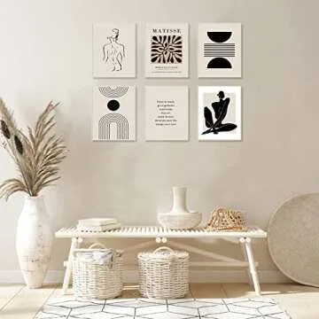 KBKBART Matisse Wall Art Prints, Abstract Matisse Wall Art Exhibition Posters, Black Beige Women Body Line Art Leaf Boho Art Prints, Living Room Wall Decor（8x10inch, Unframed