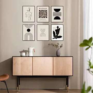 KBKBART Matisse Wall Art Prints, Abstract Matisse Wall Art Exhibition Posters, Black Beige Women Body Line Art Leaf Boho Art Prints, Living Room Wall Decor（8x10inch, Unframed