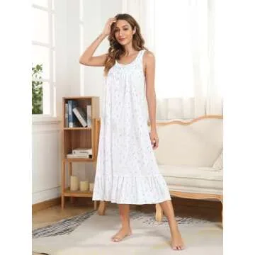 IZZY + TOBY Cotton Nightgowns for Women Sleeveless Kintted Soft Ladies Nightgown Night Gown Long Nig...