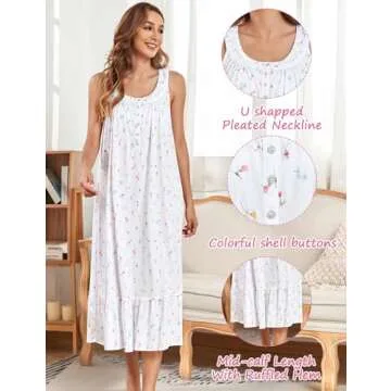 IZZY + TOBY Cotton Nightgowns for Women Sleeveless Kintted Soft Ladies Nightgown Night Gown Long Nighties