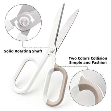 EZWORK Multipurpose Scissors, Comfort-Grip Handles Sharp Scissors for Office Home School Craft Sewing Fabric Supplies (7", White-1)