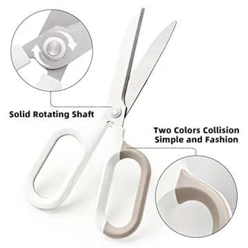 EZWORK Multipurpose Scissors, Comfort-Grip Handles Sharp Scissors for Office Home School Craft Sewing Fabric Supplies (7", White-1)