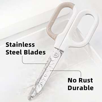 EZWORK Multipurpose Scissors, Comfort-Grip Handles Sharp Scissors for Office Home School Craft Sewing Fabric Supplies (7", White-1)