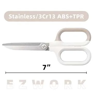 EZWORK Multipurpose Scissors, Comfort-Grip Handles Sharp Scissors for Office Home School Craft Sewing Fabric Supplies (7", White-1)