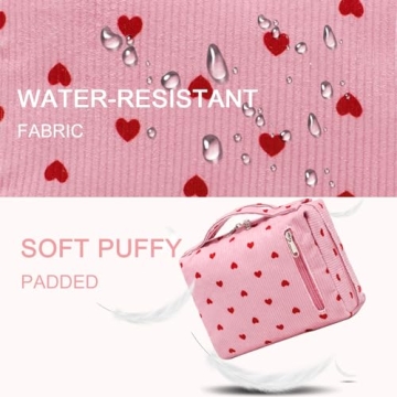 Bluboon Makeup Bag Zipper Pouch Travel Portable Cosmetic Bag Organizer for Women and Girls(Corduroy Pink Heart)