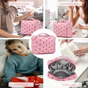Bluboon Makeup Bag Zipper Pouch Travel Portable Cosmetic Bag Organizer for Women and Girls(Corduroy Pink Heart)