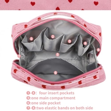 Bluboon Makeup Bag Zipper Pouch Travel Portable Cosmetic Bag Organizer for Women and Girls(Corduroy Pink Heart)