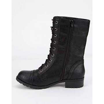 Soda Dome Mid Calf Height Women's Military / Combat Boots in Black - Stylish Comfort