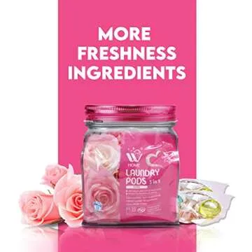 W Home 5-in-1 Laundry Pods, Total 128 Count, High Efficiency, Ultra Concentrate with Powerful Stain Lifter Technology, Fabric Softener With Rose Extracts, Detergent Pods, 32 Count/Each (Pack of 4)