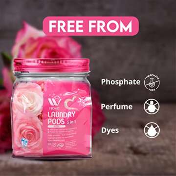 W Home 5-in-1 Laundry Pods, Total 128 Count, High Efficiency, Ultra Concentrate with Powerful Stain Lifter Technology, Fabric Softener With Rose Extracts, Detergent Pods, 32 Count/Each (Pack of 4)