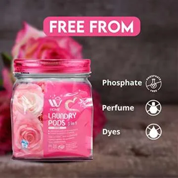 W Home 5-in-1 Laundry Pods, Total 128 Count, High Efficiency, Ultra Concentrate with Powerful Stain Lifter Technology, Fabric Softener With Rose Extracts, Detergent Pods, 32 Count/Each (Pack of 4)