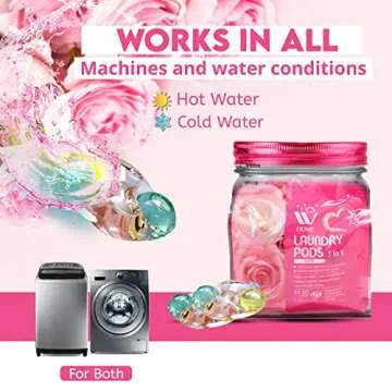 W Home 5-in-1 Laundry Pods, Total 128 Count, High Efficiency, Ultra Concentrate with Powerful Stain Lifter Technology, Fabric Softener With Rose Extracts, Detergent Pods, 32 Count/Each (Pack of 4)