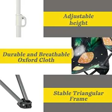 DOALBUN Double Portable Picnic Chair Folding Camping Chair W/Umbrella Table Beverage Holder Carrying Bag Cooler Fold Up Table for Patio Pool Park Outdoor Beach (Pineapple) (zc001)