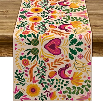 Sunwer Mexican Fiesta Table Runner for Dia De Los Muertos & Cinco De Mayo
