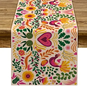 Sunwer Mexican Fiesta Table Runner for Dia De Los Muertos & Cinco De Mayo