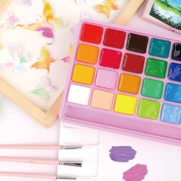 HIMI Gouache Paint Set 24 Vibrant Colors Non Toxic Paints Jelly Cup Design with Palette Paint Brushes Portable for Artist Canvas Painting Watercolor Papers, Rich Pigment, 30ml/Cup