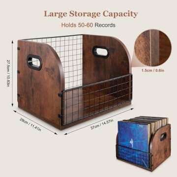 Jchccu Vinyl Record Storage, Album Storage for Vinyl Records, Vinyl Record Holder Crates for Vinyl, LP, Magazines, Wooden Record Holder Holds Up to 60 Records