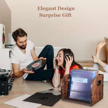 Jchccu Vinyl Record Storage, Album Storage for Vinyl Records, Vinyl Record Holder Crates for Vinyl, LP, Magazines, Wooden Record Holder Holds Up to 60 Records