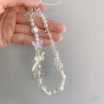 Fycyko Compatible for iPhone 15 3D Butterfly Floral Clear with Design Aesthetic Women Teen Girls Glitter Pretty Crystal Sparkle Sparkly Cute Girly Phone Cases Protective Cover+Pearl Chain-Clear