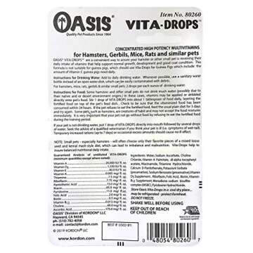 Oasis Hamster Vita-Drops All-in-1 Multivitamins - Daily Vitamin Supplement Supports Healthy Bones & Teeth, Joints & Digestion, Promotes Healthy Skin Coat, Orange Flavor, 2-Ounces