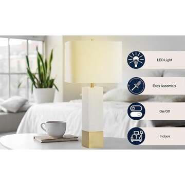 JONATHAN Y JYL5009A Jeffrey 29" Metal/Marble LED Table Lamp Contemporary Transitional Bedside Desk Nightstand Lamp for Bedroom Living Room Office College Bookcase LED Bulb Included, Brass Gold/White