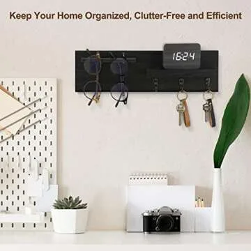 Lucundm Key Holder for Wall, Decorative Entryway Shelf with Hooks Holds Keys, Dog Leash, Sunglasses – Key Hanger with 3 Hooks Organizes, Enhances Home Decor (15” x 4.5” x 2.6”) (Black)