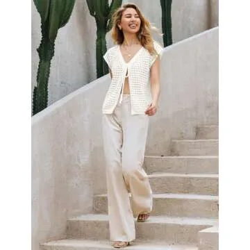 Saodimallsu Womens Tie Crochet Shrug Short Sleeve Open Front Lightweight Knit Cropped Cardigan Sweaters Cover Up White