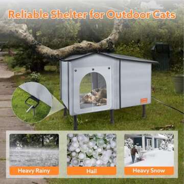Heated Outdoor Cat House for Winter, Weatherproof Insulated Oxford Cloth & Elevated Large Outdoor Feral Cat House with Pet Heating Pad Bed, Outside Cat House for Stray Barn Cats