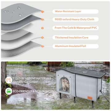 Heated Outdoor Cat House for Winter, Weatherproof Insulated Oxford Cloth & Elevated Large Outdoor Feral Cat House with Pet Heating Pad Bed, Outside Cat House for Stray Barn Cats