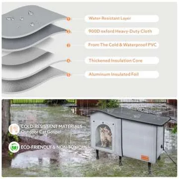 Heated Outdoor Cat House for Winter, Weatherproof Insulated Oxford Cloth & Elevated Large Outdoor Feral Cat House with Pet Heating Pad Bed, Outside Cat House for Stray Barn Cats